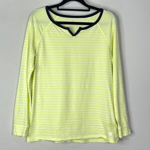 T by Talbots Split Neck Striped Long Sleeve Tee Women's Size Medium Petite